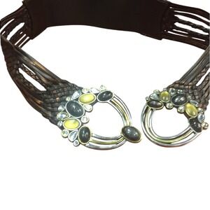 Braided Leather Belt with Stone Embellished Buckle‎ Statement Fashion